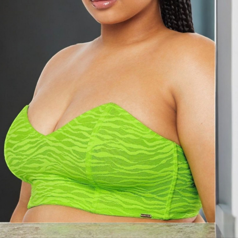 SAVAGE X FENTY ALL OVER ME LACE BANDEAU BRALETTE GREEN TEA SIZE 3X